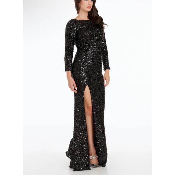 NEW NWT Dress The Population Janette Dress Black Sequin Maxi size Small - Picture 3 of 8